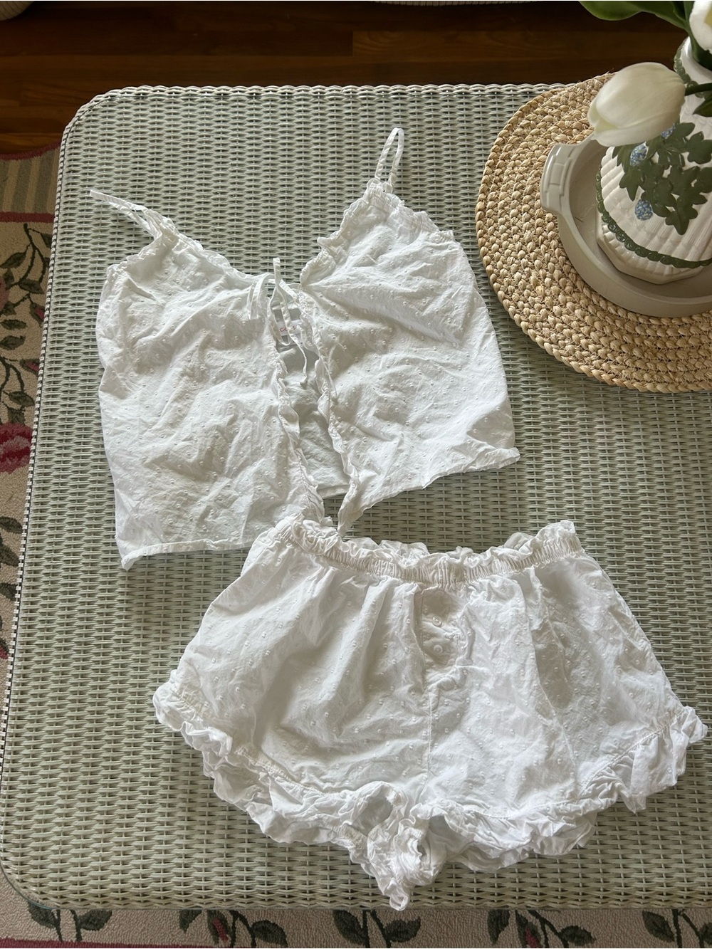 Colsie White Eyelet Ruffled Cami & Short Set